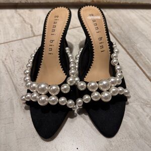 Gianni Bini Black Mules with Pearl Accents